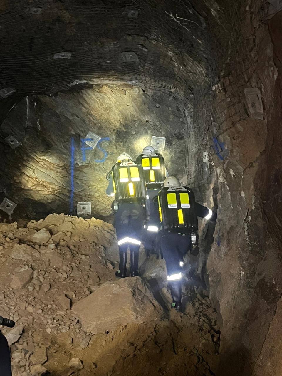 Mine rescue workers in action